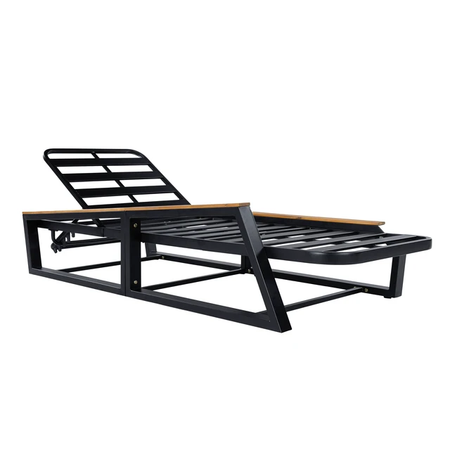 Alt view image 7 of 7 - 3 Piece Adjustable Position Outdoor Chaise Lounge Set with Grey Cushion and Side Table, Patio Reclining Lounger
