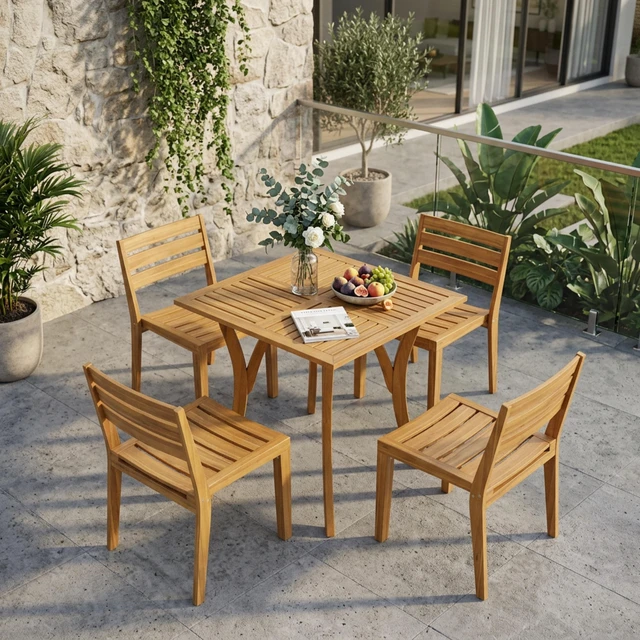 Main image of Outdoor 5 Pieces Dining Set, Teak, Acacia Wood, Patio Furniture Sets