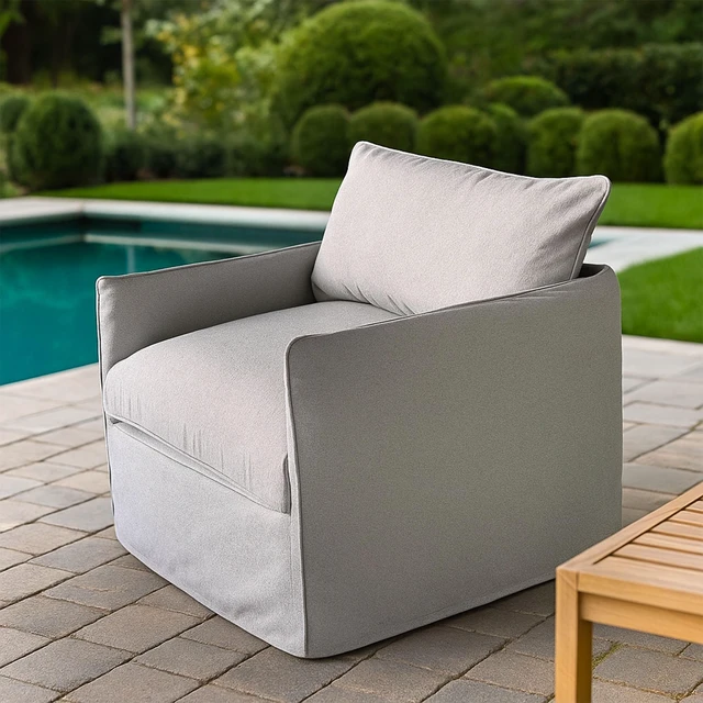 Alt view image 5 of 6 - Arm Club Chair, Grey, Fabric and Metal, Patio Seating