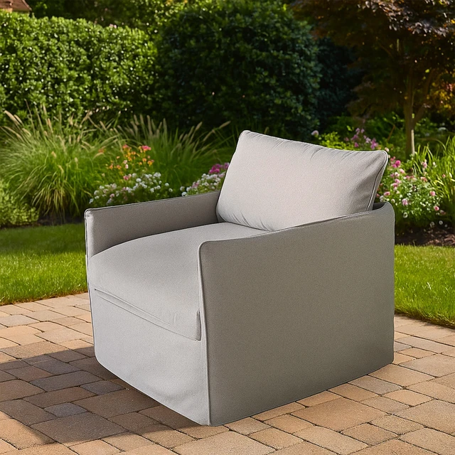Alt view image 6 of 6 - Arm Club Chair, Grey, Fabric and Metal, Patio Seating