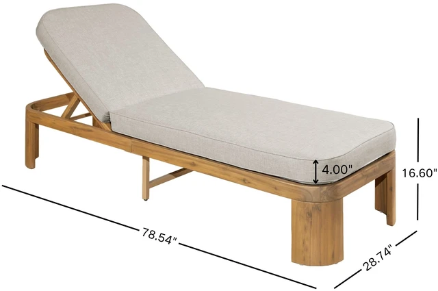 Alt view image 5 of 7 - Outdoor Chaise Lounge Set with Side Table, Position Adjustable Patio Recliner, Beige Brown Teak, Acacia Wood