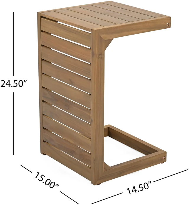 Alt view image 6 of 7 - Outdoor Chaise Lounge Set with Side Table, Position Adjustable Patio Recliner, Beige Brown Teak, Acacia Wood