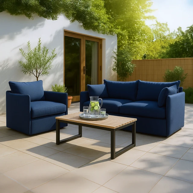 Alt view image 5 of 6 - Arm Club Chair, Blue, Iron and Plastic, Patio Seating