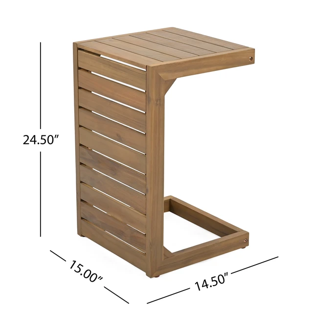 Alt view image 6 of 7 - Outdoor Chaise Lounge with Shaped Side Table, Position Adjustable Backrest, Brown Green Teak, Acacia Wood and Fabric