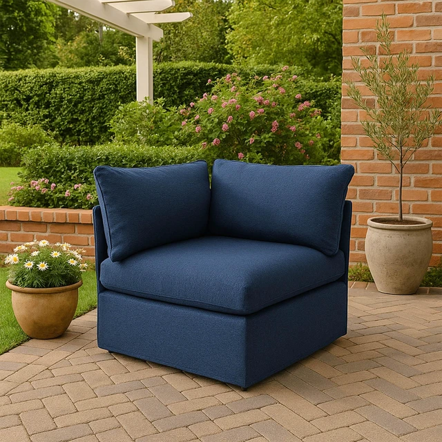 Alt view image 2 of 5 - Corner Chair, Blue, Fabric and Metal, Patio Seating