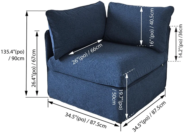 Alt view image 3 of 5 - Corner Chair, Blue, Fabric and Metal, Patio Seating