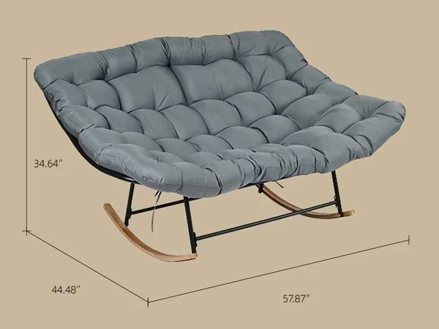 Alt view image 3 of 7 - Outdoor Lounge Chair with Cushioned Seat and Rocking Base, Grey, Fabric and Metal, Patio Seating