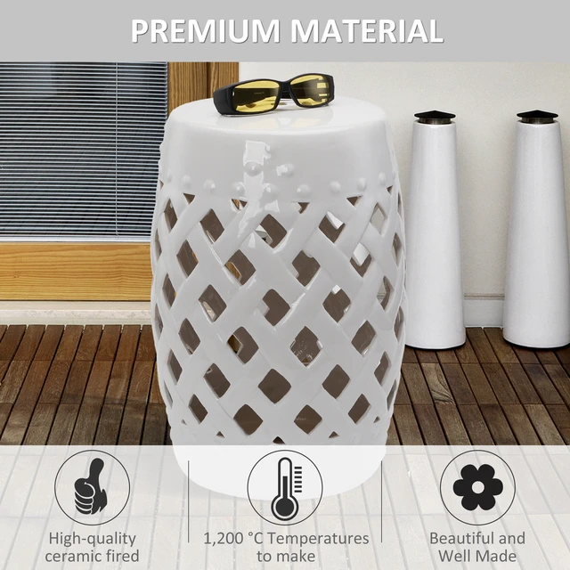 Alt view image 4 of 5 - Inchx 18 Inch Ceramic Garden Stool with Woven Lattice Design and Glazed Materials Decorative End Table, White
