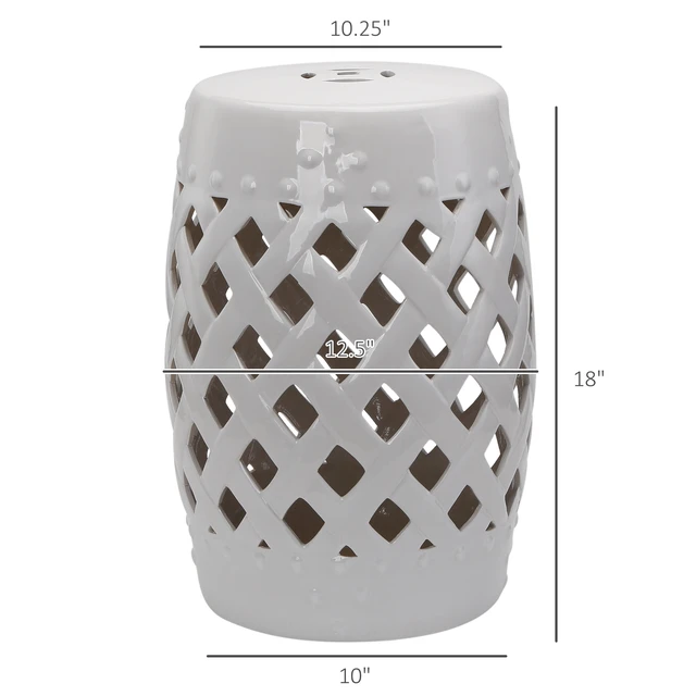 Alt view image 5 of 5 - Inchx 18 Inch Ceramic Garden Stool with Woven Lattice Design and Glazed Materials Decorative End Table, White