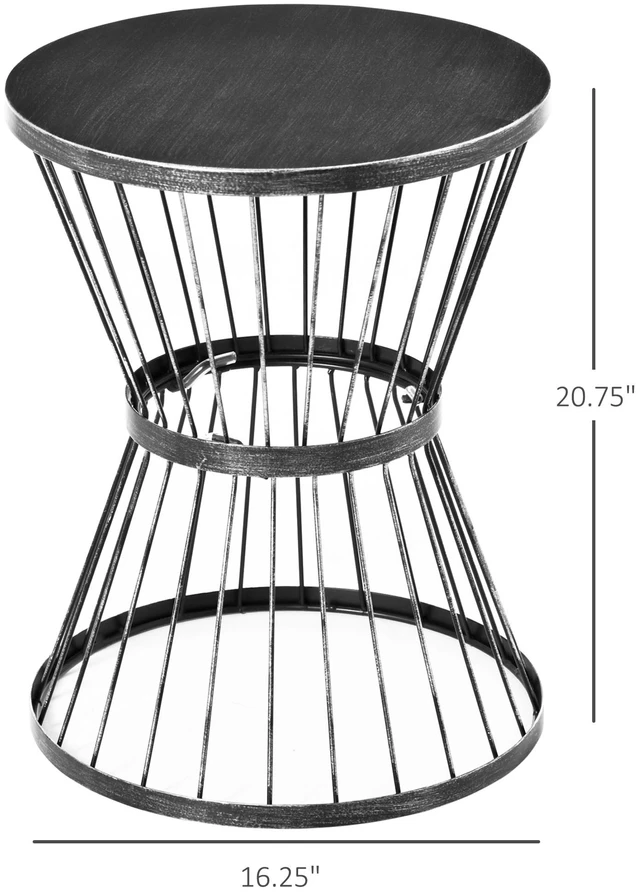 Alt view image 3 of 7 - 16 Inch Steel Patio Side Table, Garden End Table with Hourglass Design Accent for Outdoor and Indoor Use, Black, Patio