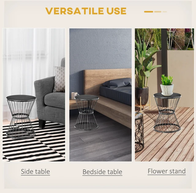 Alt view image 6 of 7 - 16 Inch Steel Patio Side Table, Garden End Table with Hourglass Design Accent for Outdoor and Indoor Use, Black, Patio