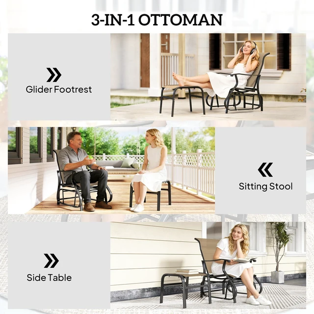 Alt view image 3 of 7 - Outdoor Glider Chair with Ottoman, Patio Glider Set with 24.4 Inch High Back 22 Inch Wide Seat 2 Piece Outdoor Lounge