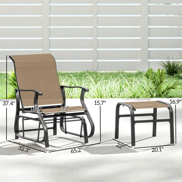 Alt view image 7 of 7 - Outdoor Glider Chair with Ottoman, Patio Glider Set with 24.4 Inch High Back 22 Inch Wide Seat 2 Piece Outdoor Lounge