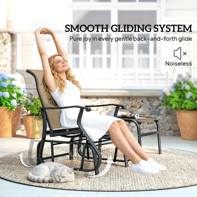 Alt view image 6 of 7 - Outdoor Glider Chair with Ottoman, Patio Glider Set with 24.4 Inch High Back 22 Inch Wide Seat 2 Piece Outdoor Lounge