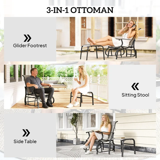 Alt view image 3 of 7 - Outdoor Glider Chair with Ottoman, Patio Glider Set with 24.4 Inch High Back 22 Inch Wide Seat 2 Piece Outdoor Lounge