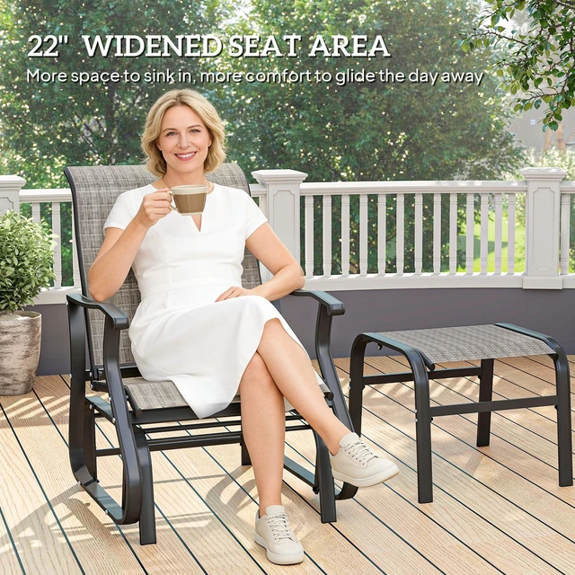Alt view image 4 of 7 - Outdoor Glider Chair with Ottoman, Patio Glider Set with 24.4 Inch High Back 22 Inch Wide Seat 2 Piece Outdoor Lounge