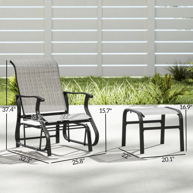 Alt view image 7 of 7 - Outdoor Glider Chair with Ottoman, Patio Glider Set with 24.4 Inch High Back 22 Inch Wide Seat 2 Piece Outdoor Lounge