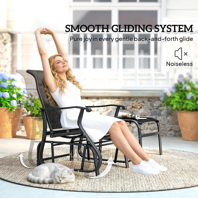 Alt view image 6 of 7 - Outdoor Glider Chair with Ottoman, Patio Glider Set with 24.4 Inch High Back 22 Inch Wide Seat 2 Piece Outdoor Lounge