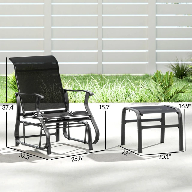 Alt view image 7 of 7 - Outdoor Glider Chair with Ottoman, Patio Glider Set with 24.4 Inch High Back 22 Inch Wide Seat 2 Piece Outdoor Lounge