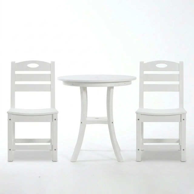 Alt view image 2 of 6 - 3 Piece Outdoor Bistro Set Round Table Set Patio Dining Chairs, White, HDPE, Patio Furniture Sets