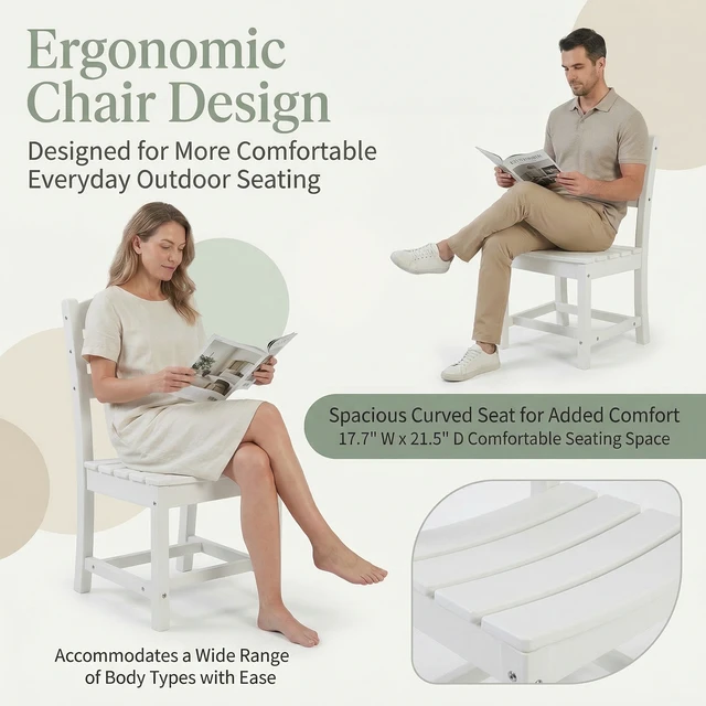 Alt view image 5 of 6 - 3 Piece Outdoor Bistro Set Round Table Set Patio Dining Chairs, White, HDPE, Patio Furniture Sets