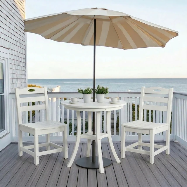 Main image of 3 Piece Outdoor Bistro Set Round Table Set Patio Dining Chairs, White, HDPE, Patio Furniture Sets