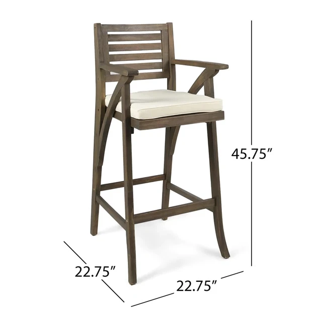 Alt view image 3 of 7 - Barstool, Grey, Acacia Wood, Patio Seating