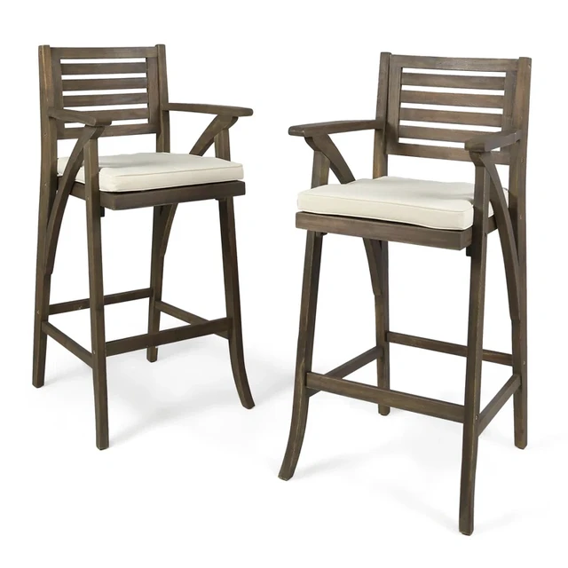 Alt view image 2 of 7 - Barstool, Grey, Acacia Wood, Patio Seating
