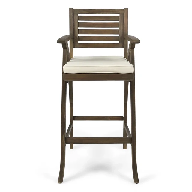 Alt view image 4 of 7 - Barstool, Grey, Acacia Wood, Patio Seating