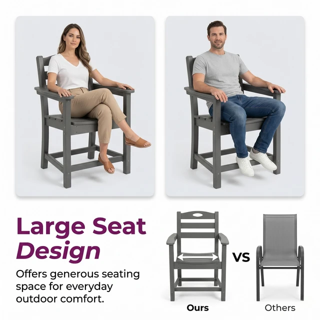 Alt view image 2 of 6 - 5 Piece Outdoor Patio HDPE Dining Set, Square Table with Armchairs, Gray, Patio Furniture Sets