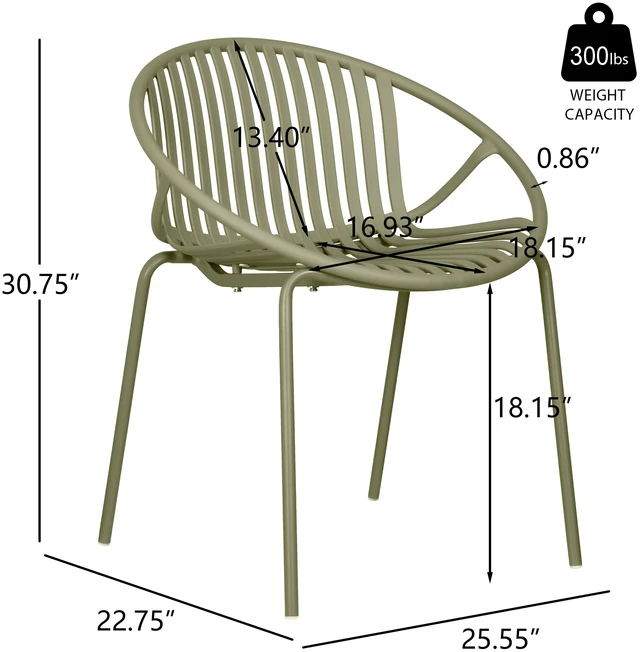 Main image of Patio Dining Chairs Stackable Chairs with Breathable Design Simple Art Set, Metal Legs Plastic Backrest, Green, Metal