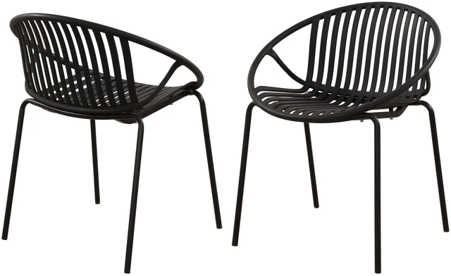 Main image of Patio Dining Chairs Stackable Chairs with Breathable Design Simple Art Set, Metal Legs Plastic Backrest, Black, Metal