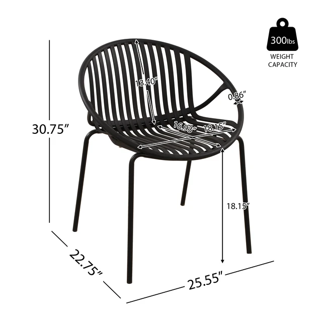 Alt view image 4 of 4 - Patio Dining Chairs Stackable Chairs with Breathable Design Simple Art Set, Metal Legs Plastic Backrest, Black, Metal