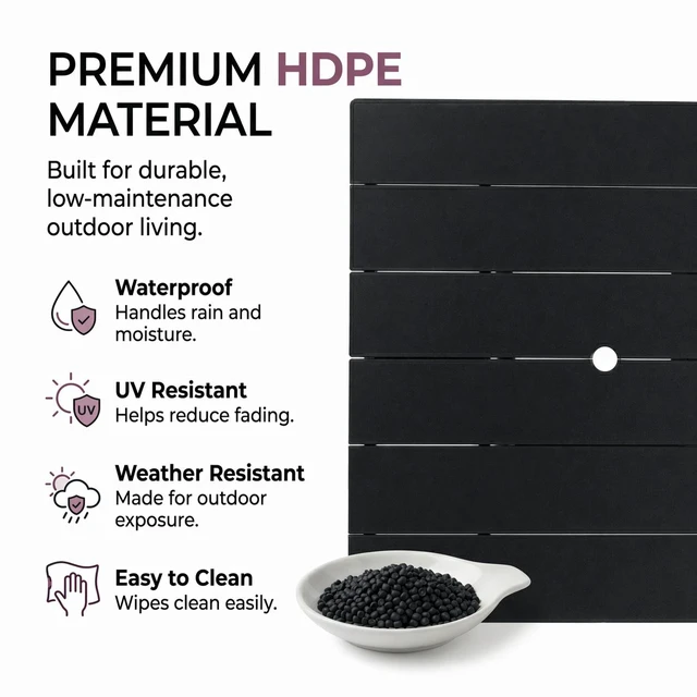 Alt view image 5 of 5 - HDPE 5 Piece Outdoor Patio Dining Set with Square Table, Umbrella Hole and Armchairs, Black, Patio Furniture Sets