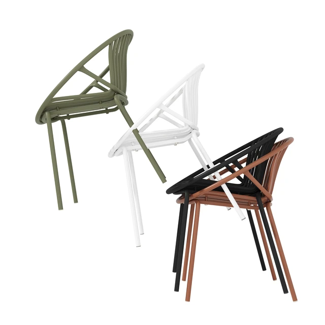 Alt view image 2 of 2 - Patio Dining Chairs Stackable Chairs with Breathable Design Simple Art Set, Metal Legs Plastic Backrest, Green, Metal