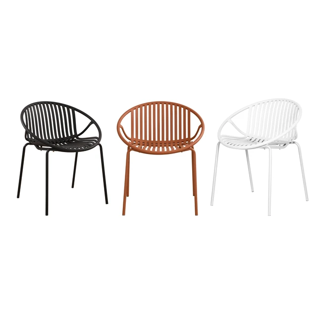 Alt view image 3 of 3 - Patio Dining Chairs Stackable Chairs with Breathable Design Simple Art Set, Metal Legs Plastic Backrest, Orange, Metal