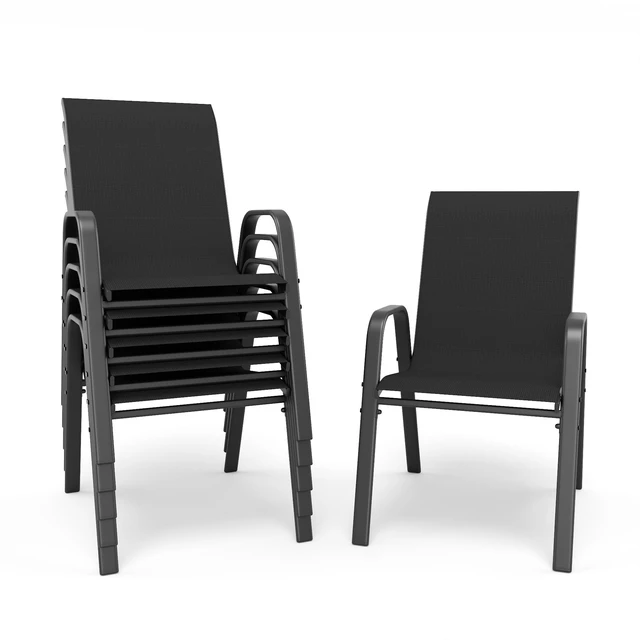 Alt view image 5 of 7 - 7 Piece Outdoor Patio Dining Set, Inchx 38 Inch Rectangular Wood Grain Metal Table Umbrella Hole Ergonomic Chairs 350