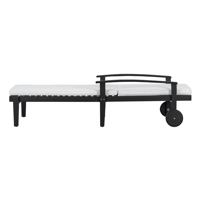 Alt view image 2 of 7 - Chaise Lounge, Black White, Acacia Wood, Patio Seating