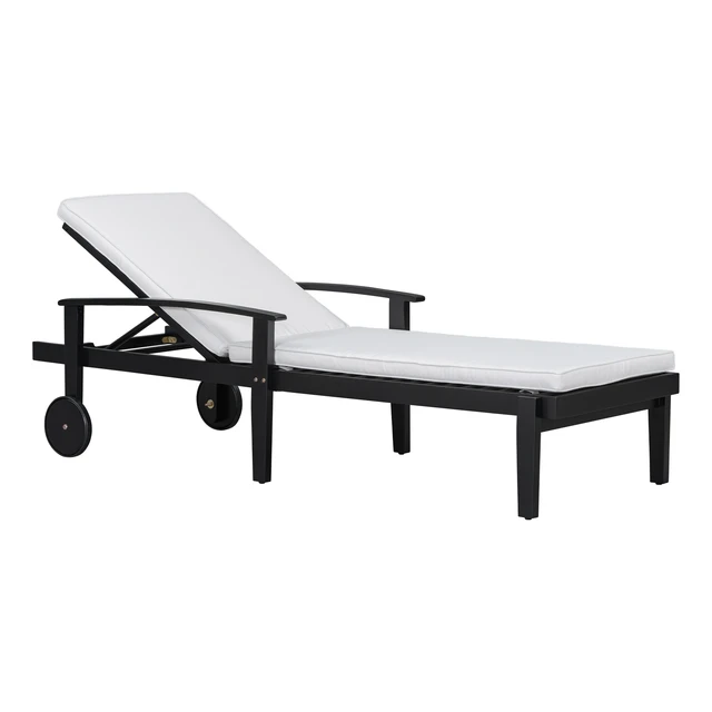 Alt view image 5 of 7 - Chaise Lounge, Black White, Acacia Wood, Patio Seating