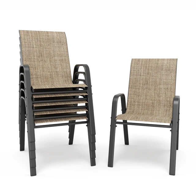 Alt view image 3 of 7 - 7 Piece Outdoor Patio Dining Set, Inchx 38 Inch Rectangular Wood Grain Metal Table Umbrella Hole Ergonomic Chairs 350