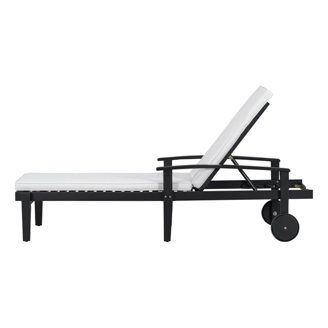 Alt view image 7 of 7 - Chaise Lounge, Black White, Acacia Wood, Patio Seating