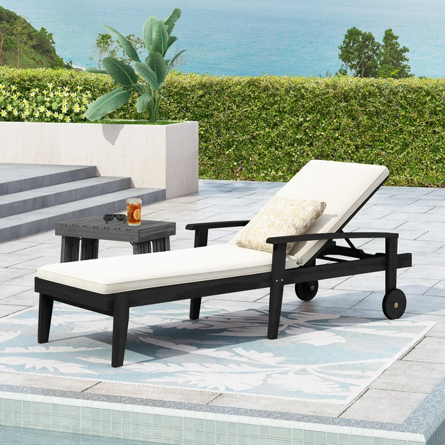 Main image of Chaise Lounge, Black White, Acacia Wood, Patio Seating