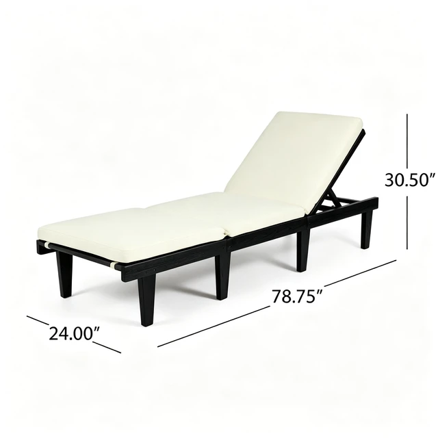 Alt view image 2 of 7 - Chaise Lounge Cushion, Black, Acacia Wood, Patio Seating