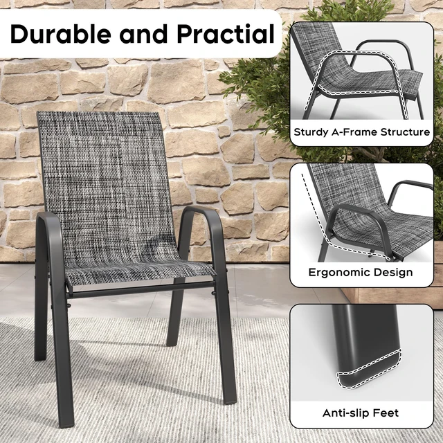 Alt view image 6 of 7 - 7 Piece Outdoor Patio Dining Set, Inchx 38 Inch Rectangular Wood Grain Metal Table Umbrella Hole Ergonomic Chairs 350