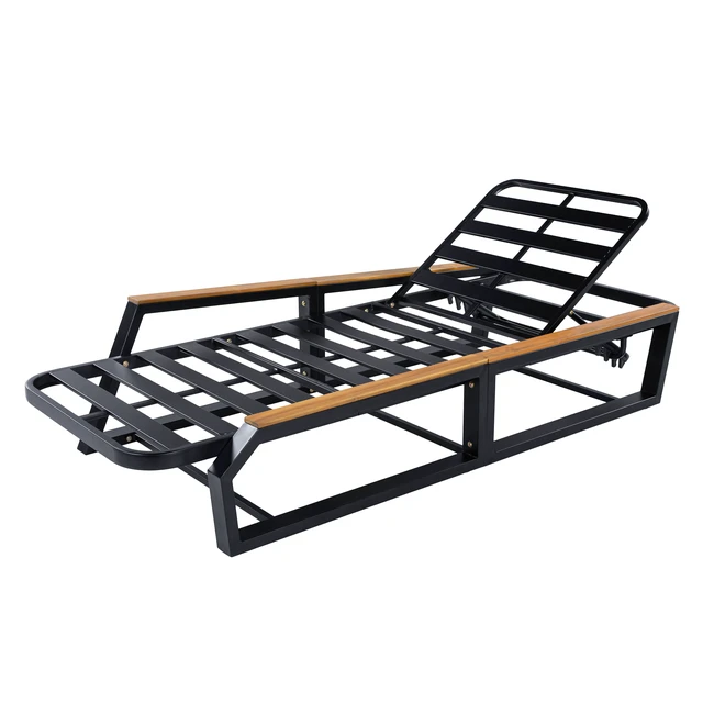 Alt view image 3 of 7 - Adjustable Position Outdoor Chaise Lounge Chair, Patio Reclining Lounger with Armrests Iron Frame for Poolside, Black