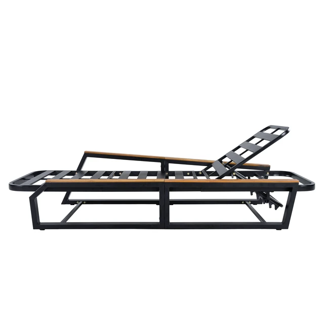 Alt view image 4 of 7 - Adjustable Position Outdoor Chaise Lounge Chair, Patio Reclining Lounger with Armrests Iron Frame for Poolside, Black