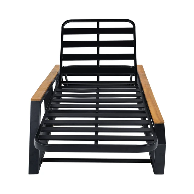 Alt view image 6 of 7 - Adjustable Position Outdoor Chaise Lounge Chair, Patio Reclining Lounger with Armrests Iron Frame for Poolside, Black