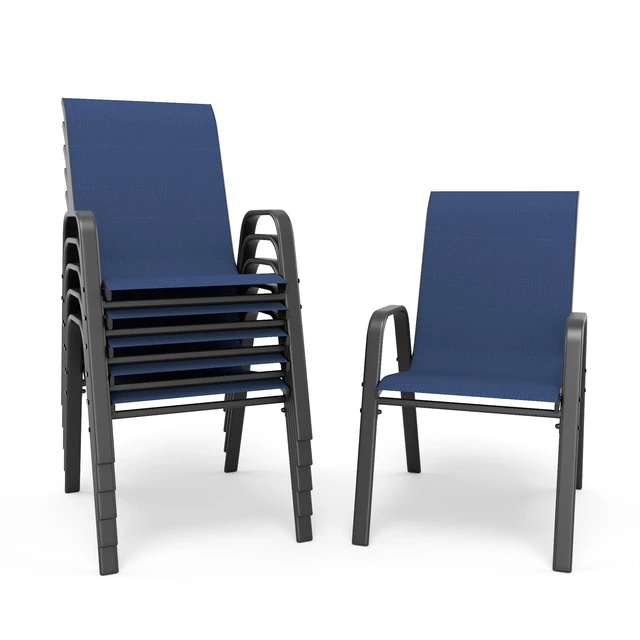 Alt view image 4 of 7 - 7 Piece Outdoor Patio Dining Set, Inchx 38 Inch Rectangular Wood Grain Metal Table Umbrella Hole Ergonomic Chairs 350