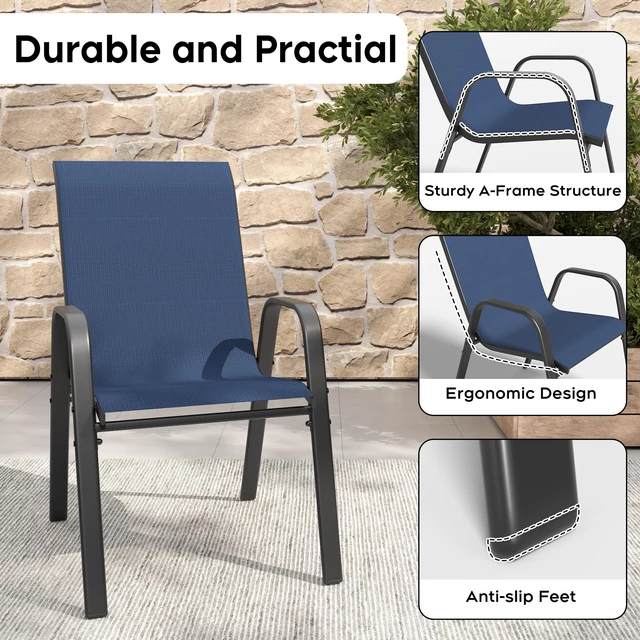Alt view image 6 of 7 - 7 Piece Outdoor Patio Dining Set, Inchx 38 Inch Rectangular Wood Grain Metal Table Umbrella Hole Ergonomic Chairs 350