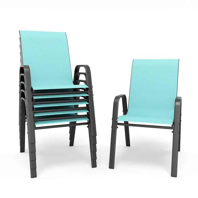 Alt view image 3 of 7 - 7 Piece Outdoor Patio Dining Set, Inchx 38 Inch Rectangular Wood Grain Metal Table Umbrella Hole Ergonomic Chairs 350